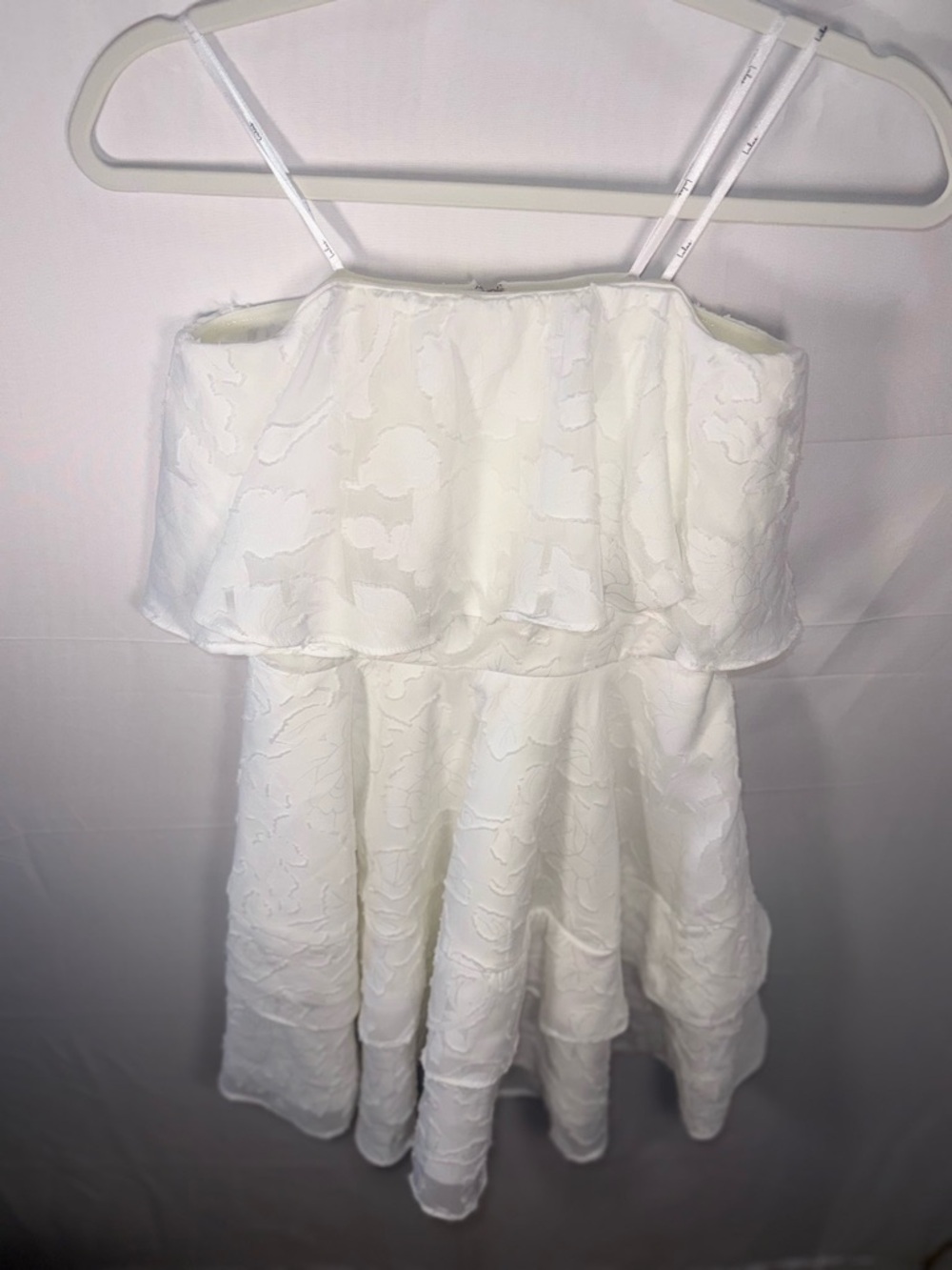 Lulu's True Lover Strapless Floral White Tiered Ruffle Mini Dress Size Small - Picture 5 of 16
